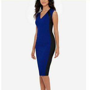 Eva Longoria Blue and Black Faux Leather Dress/The Limited/Size: M (Petite)